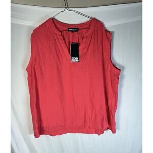 DKNY Jeans Size 1X NWT Coral Gauze Sleeveless V-Neck Top Plus Raw Hem Summer